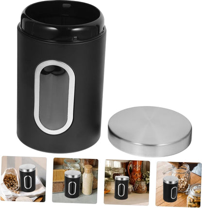 pieces - Coffee Storage Can - Coffee Tin - Coffee Cans - Storage Jar - Storage Jar - Airtight - Stainless Steel - 11*17.5cm - Black - With Viewing Window - Storage Tin for Coffee, Coffee Beans, Tea, Sugar, etc. - Image 4