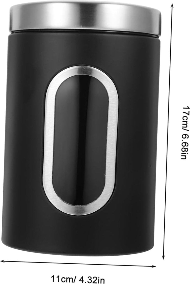 pieces - Coffee Storage Can - Coffee Tin - Coffee Cans - Storage Jar - Storage Jar - Airtight - Stainless Steel - 11*17.5cm - Black - With Viewing Window - Storage Tin for Coffee, Coffee Beans, Tea, Sugar, etc. - Image 5