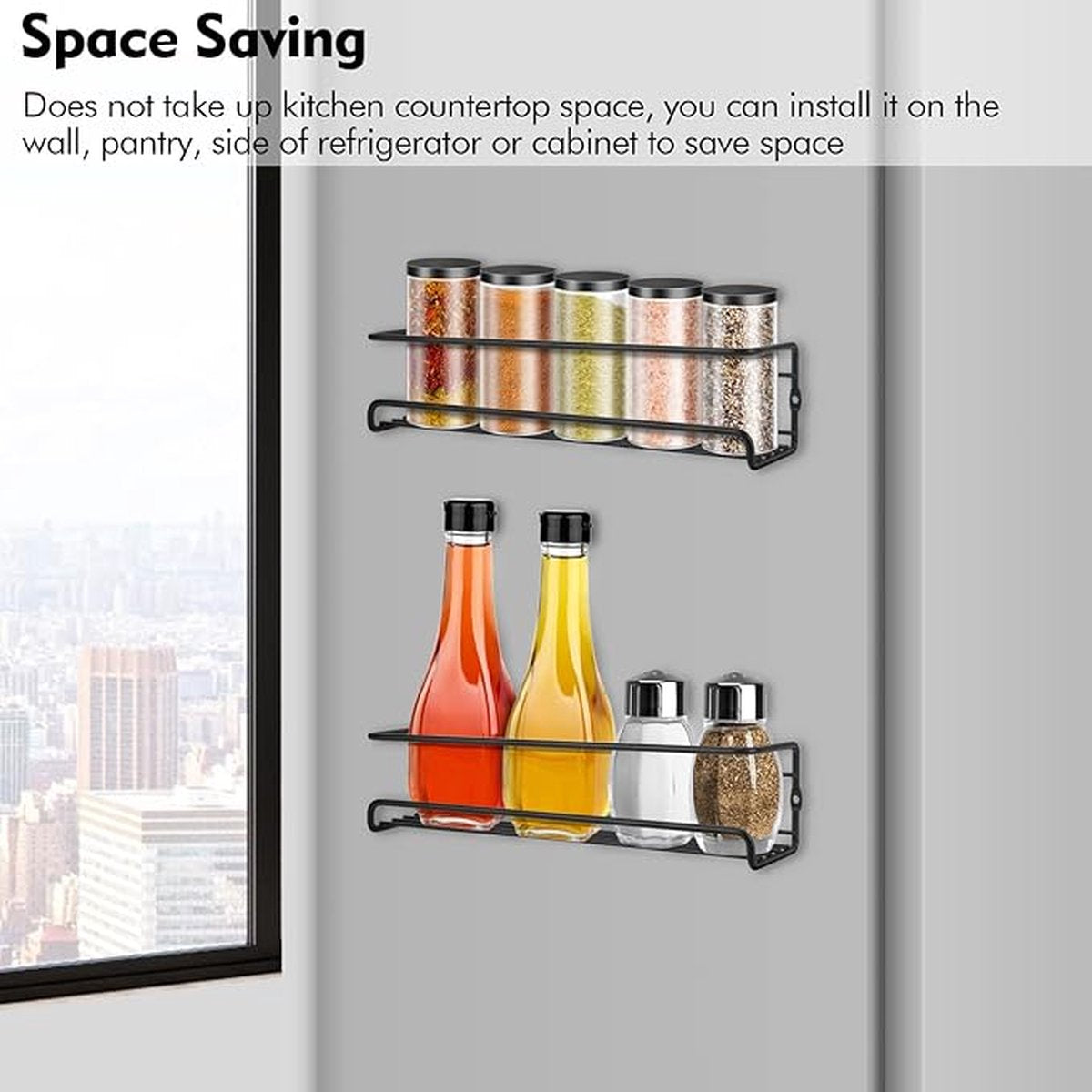 2 pieces - Wall spice rack - hanging - Wall rack - kitchen spice rack - hanging organizer - spice rack for kitchen cupboard - Spice Rack - Hanging spice rack - Black - 29*6.5*6.5cm - Image 3