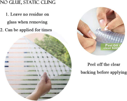 Window film - Easy installation - Glue-free adhesive film for windows and bathrooms - Static - 45cm*4M - 1/2 matte stripes - PVC - Translucent - Image 2