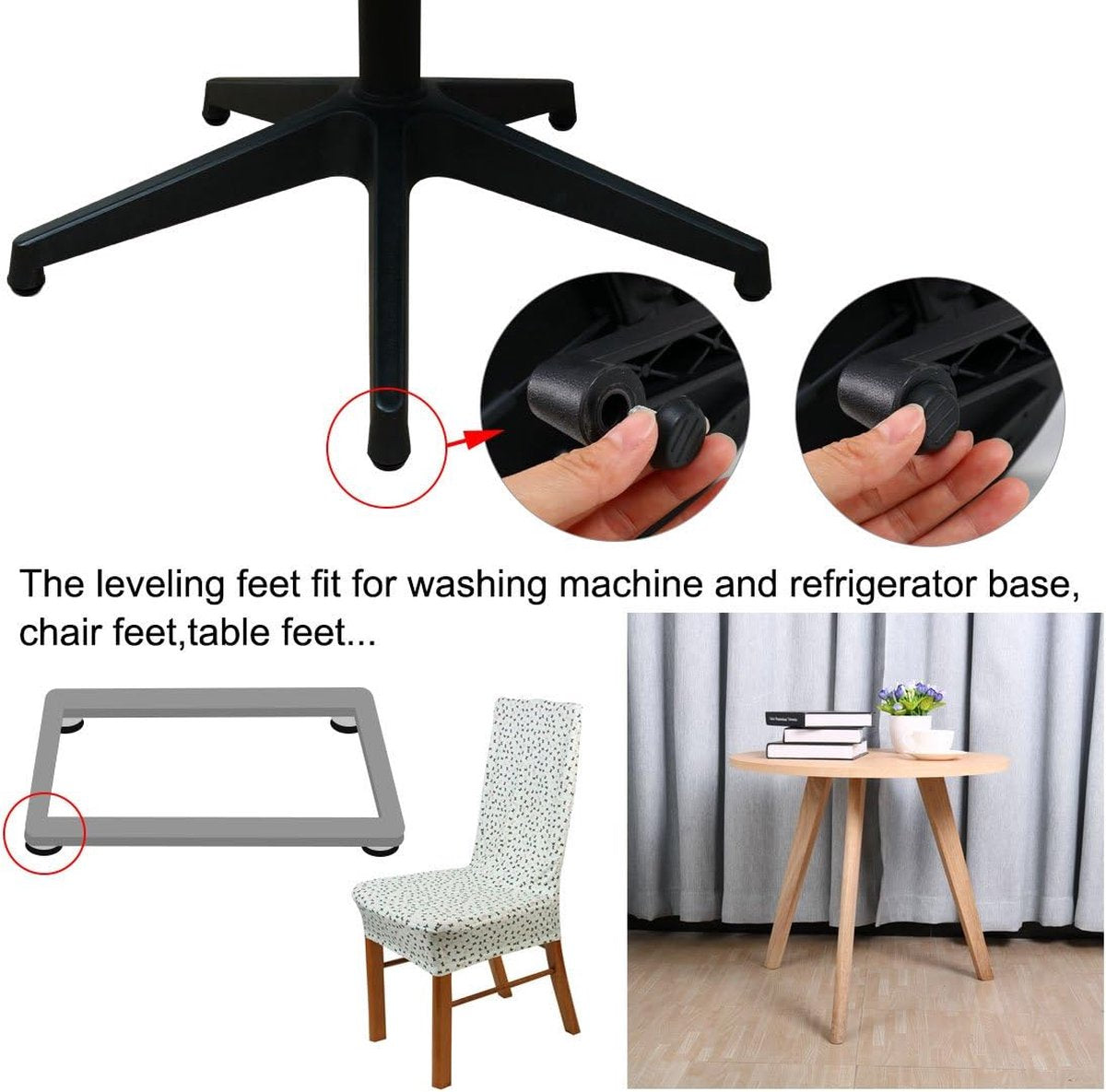 16 pieces Adjustable Furniture Feet - Leveling Pad Base Leg - Table Leg Chair - Adjustable Floor Protection - M6 x 10 x 20 mm - Leveling Leg - Furniture Coaster - Black / Silver - Plastic - Stainless Steel - Leveling Feet - Felt Pads - Floor Protectors -  - Image 3