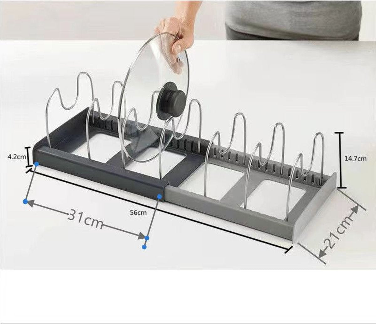 Adjustable Pot Rack - Storage Rack for 7 Pots and Pans - Kitchen Cabinet Organizer Standing - HIP+304 Stainless Steel - Black - Image 3