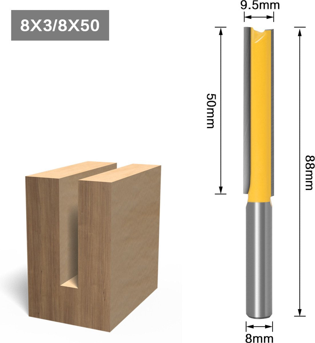 Groove cutter - Wood Groove Cutter Long Version - Shaft 8mm - 8*50mm - yellow - metal - Image 2