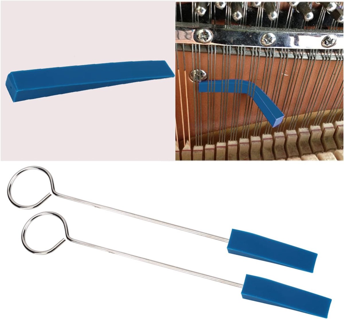 Professional Piano Tuning Kit - Set of 6 - 1x Piano Tuning Hammer, 2x Long Dampers, 2x Short Mutes with Handle, 1x Temperament Strip - Piano Tuner Tool - Professional Metal Rubber Tuning Mute Kit - Blue - Image 5