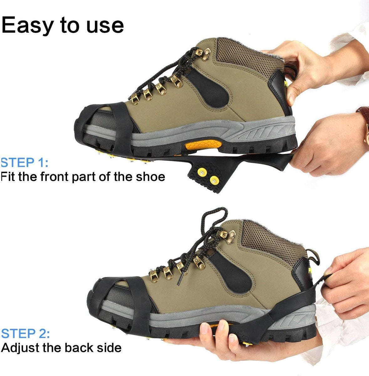 Snow grips over shoes/boots 10 studs Ice Traction Universal Slip on Stretch Fit Snow and Ice, Snow Cleats Crampons Ice Spikes Snow Grips for Winter - M (36-40) - Image 2