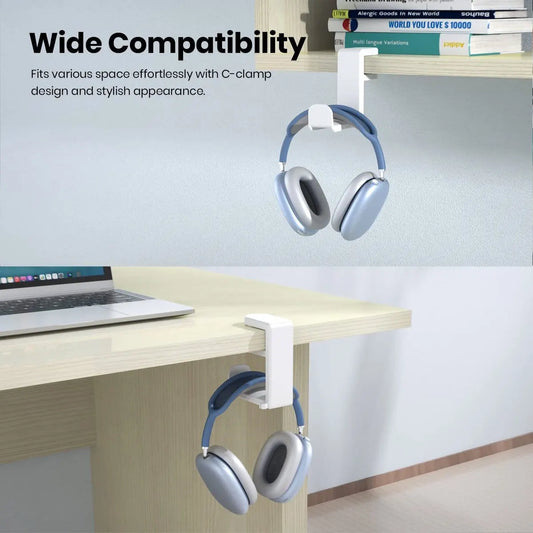 Headset Holder - Headphone Hook - Headphone Stand - Headset Hanger - 11.43 * 10.16 * 4cm - Plastic - White - Adjustable - Rotating Arm Clamp - Non-slip - Headphone Holder for Under Desk - Image 3