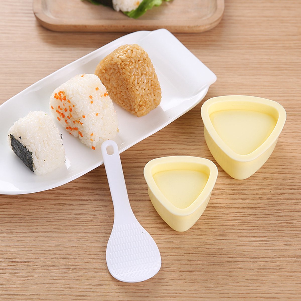 2-Piece Set - Onigiri Mold - Onigiri Mould - Onigiri Shape - Triangular Rice Ball Mold - PP - 7*7.5*4 CM - Rice Former - Yellow - Kitchen Tools - Sushi Maker - Image 2