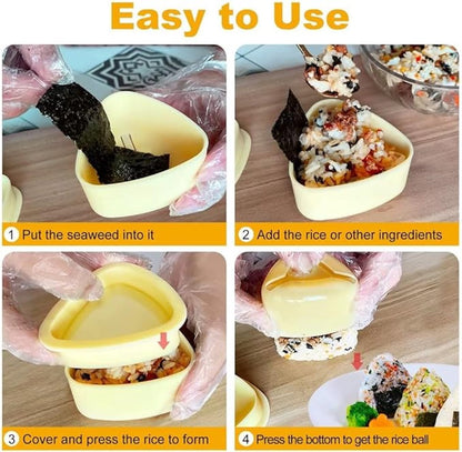 2-Piece Set - Onigiri Mold - Onigiri Mould - Onigiri Shape - Triangular Rice Ball Mold - PP - 7*7.5*4 CM - Rice Former - Yellow - Kitchen Tools - Sushi Maker - Image 3