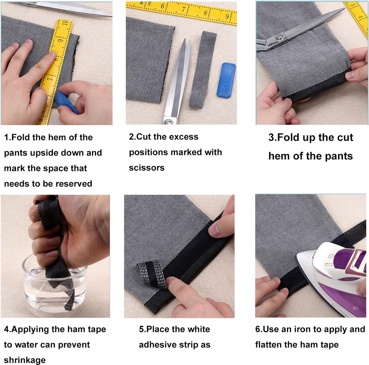 Iron-on tape - easily shorten trousers yourself - Black - hem tape - for shortening - Trouser shortening aid - Iron-on - 10 meters - 2.5 cm wide - Polyester - Image 5