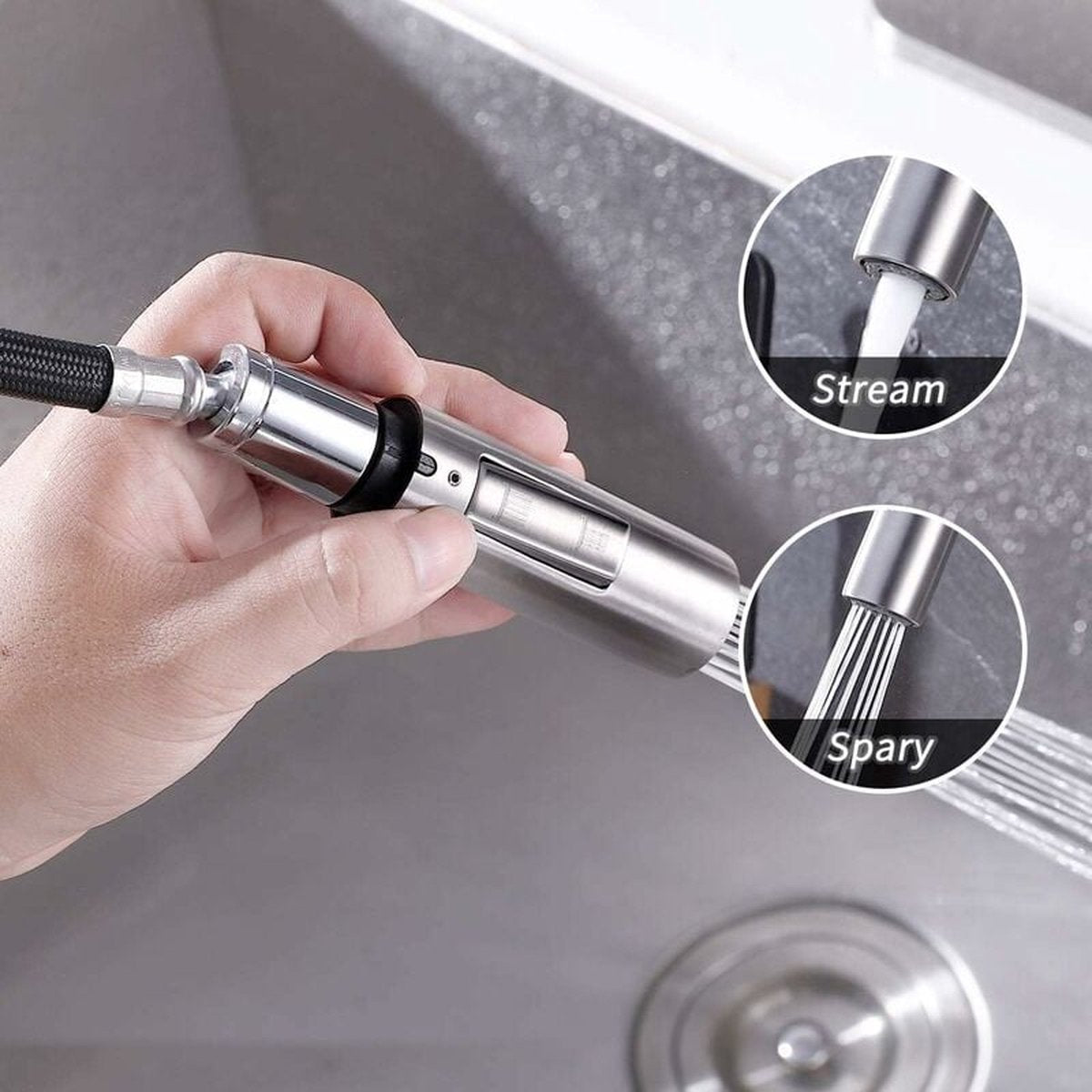 Faucet attachment - 2 functions - Faucet head - Washing dishes - Kitchen faucet - Water saving - Flexible faucet head - Extension rod - Faucet parts - Rotating faucet hose - Faucet nozzle - Sprayer - 1 piece - Image 5