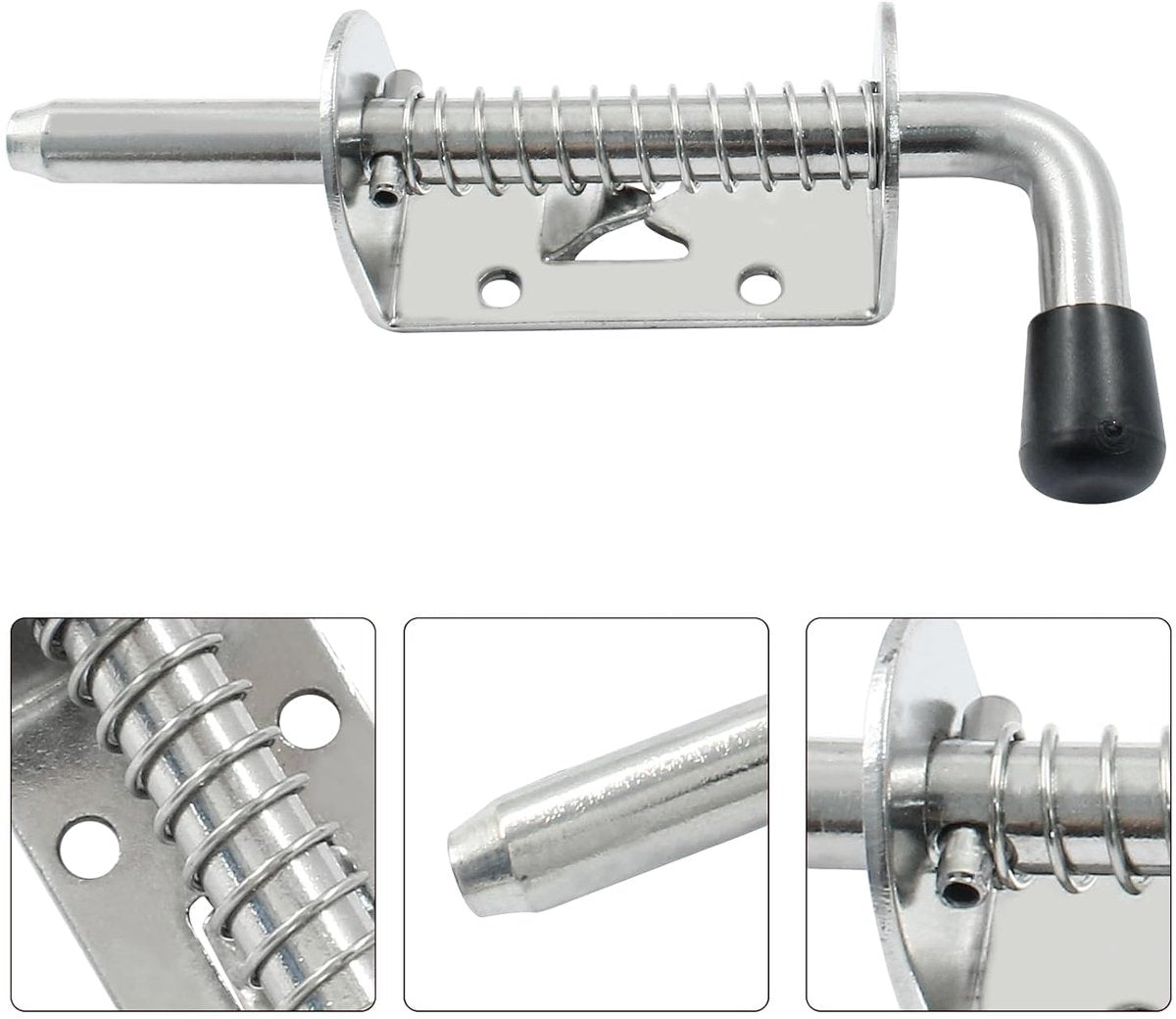 Sliding lock - 2 pieces - Sliding bolt - Gate bolt - Door lock - Bolt - Door bolt - Door lock - Plate bolt - 12.8 cm - No screws - Stainless steel - Silver - For shed gate, garden house door, cupboard - Image 2