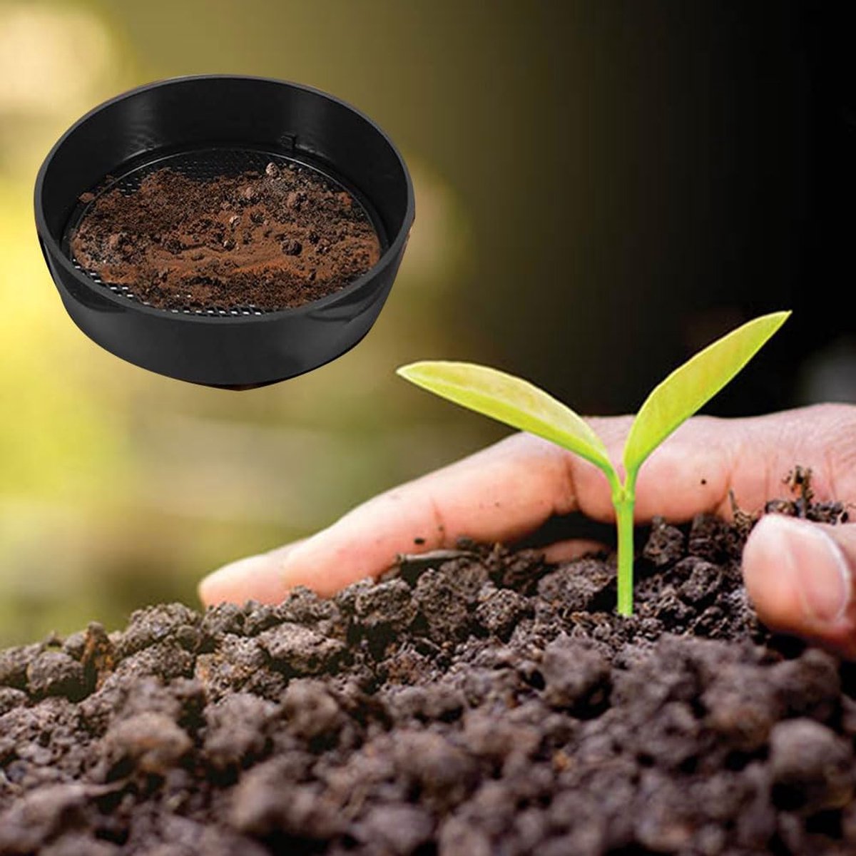 Adjustable plastic garden sieve - 4 in 1 - 12 cm - Compost sieve - Sand sieve - Round - Black - for domestic plants - Image 3