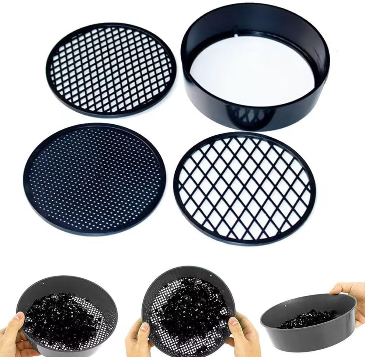 Adjustable plastic garden sieve - 4 in 1 - 12 cm - Compost sieve - Sand sieve - Round - Black - for domestic plants - Image 5