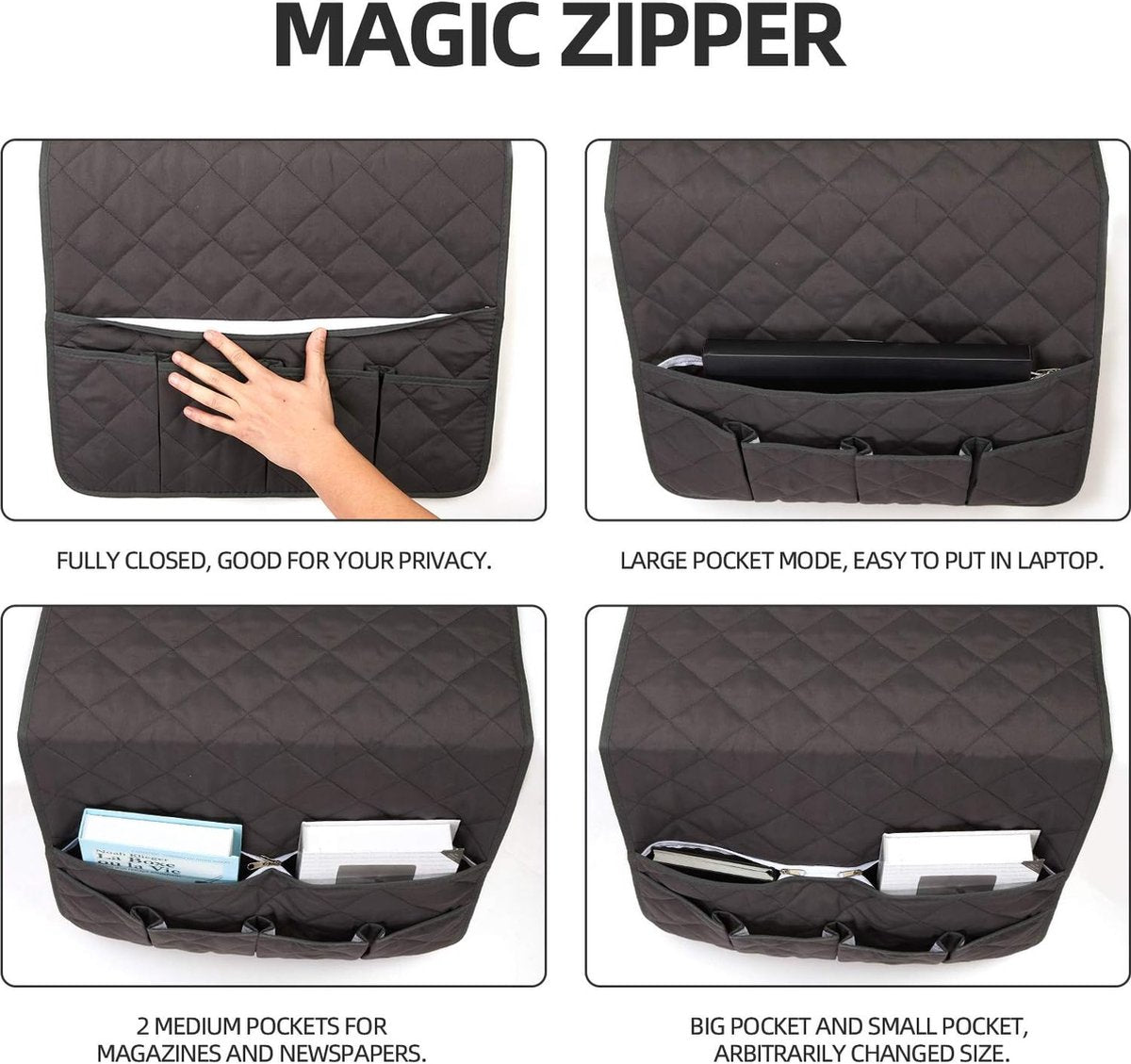 Bed and sofa organizer - Storage - Storage bag - Bed storage - Sofa storage - Bed storage bag - Bedside pocket storage bag gray - Magazine holder - Sofa chair couch - Armrest organizer - 50*90cm - Image 5