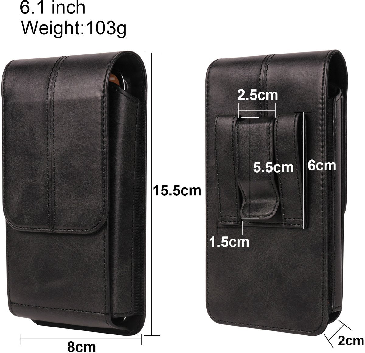 Phone Bag - Black - 15.5*8*2cm - PU Leather - For 6.1 Inch Mobile Phones - With Belt Clip - With Credit Card Slot - Phone Holder Belt Men - Waist Bag - Outdoor Belt Bag - Suitable for Hiking/Outdoor Sports - Image 2
