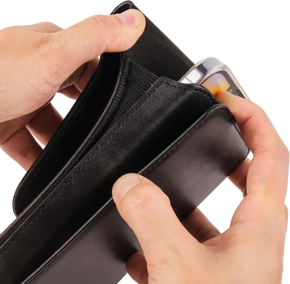 Phone Bag - Black - 15.5*8*2cm - PU Leather - For 6.1 Inch Mobile Phones - With Belt Clip - With Credit Card Slot - Phone Holder Belt Men - Waist Bag - Outdoor Belt Bag - Suitable for Hiking/Outdoor Sports - Image 5