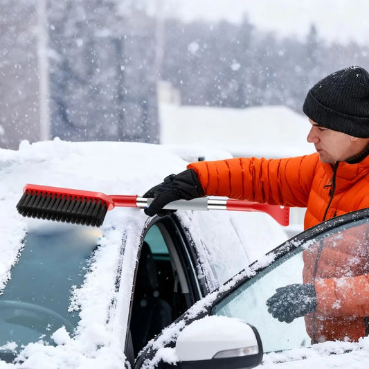 Long Handle Ice Scraper - Car Snow Brush - Plastic - Car Snow Brush with Ice Shovel - Snow Plow - Window Scraper - Defrost Brush - Removable - Winter Accessory - 62cm - Red - Image 2