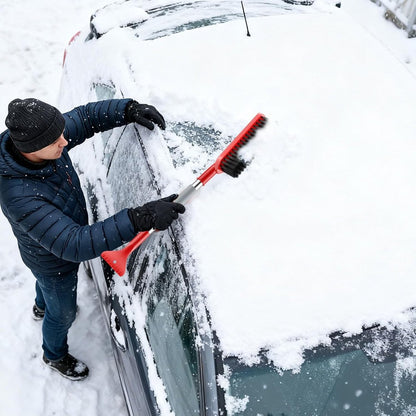 Long Handle Ice Scraper - Car Snow Brush - Plastic - Car Snow Brush with Ice Shovel - Snow Plow - Window Scraper - Defrost Brush - Removable - Winter Accessory - 62cm - Red - Image 3