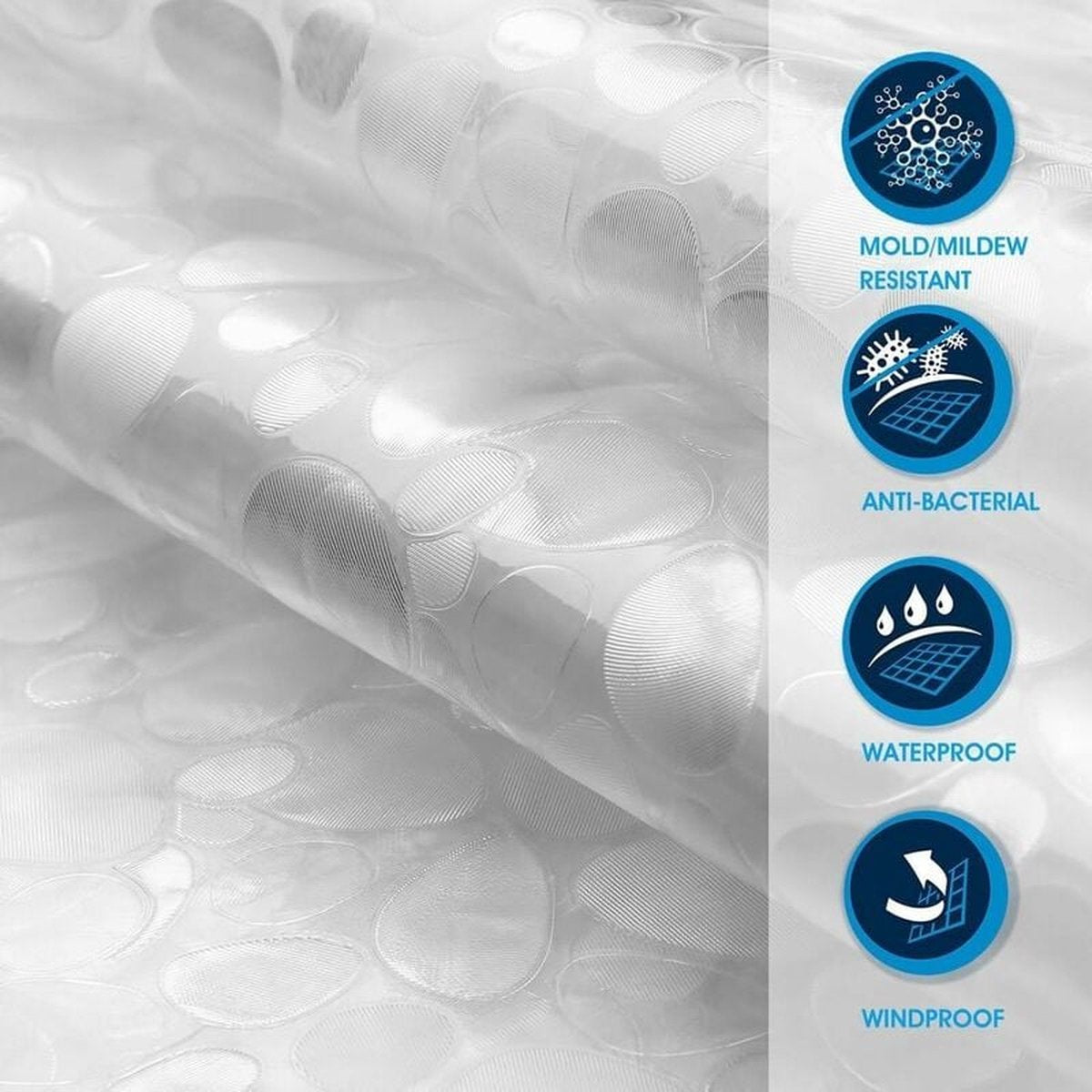 Shower curtains - 120x200cm - crystal stone pattern - PEVA - transparent shower curtain - with hooks - shower curtain - anti-mold - waterproof - Image 4