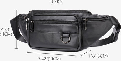 Belt bag - Phone bag - Crossbody - Pouch bag - Leather - Black - 19 x 11 x 3 cm - 6 compartments - Durable - Waterproof - for Travel, Outdoor, Hiking, Sports - Image 3