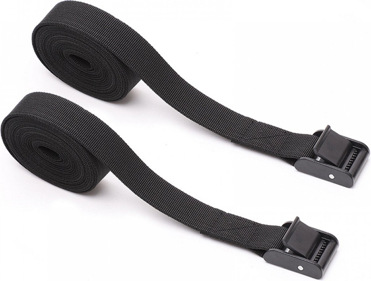 4 pieces - Tension straps - Lashing straps - Fastening straps - 25 MM * 1.5 meters long - Polyester fibers - Black - with buckle - adjustable - for vans, bicycles, trailers, luggage - Image 2