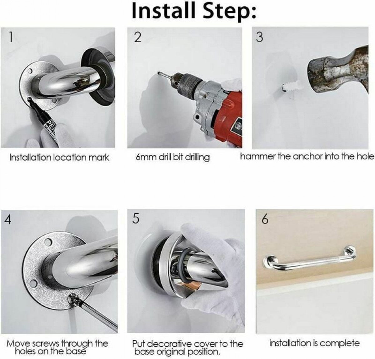 Bath grab bar - Grab bars for seniors - Wall grab bars - Safety grab bars - High Quality - Stainless steel - silver - Non-slip - Wall mounted - for toilet Bathroom - Image 2