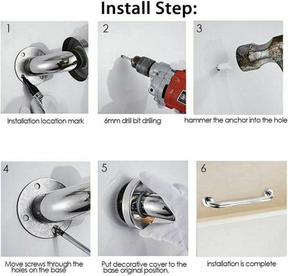 Bath grab bar - Grab bars for seniors - Wall grab bars - Safety grab bars - High Quality - Stainless steel - silver - Non-slip - Wall mounted - for toilet Bathroom - Image 2