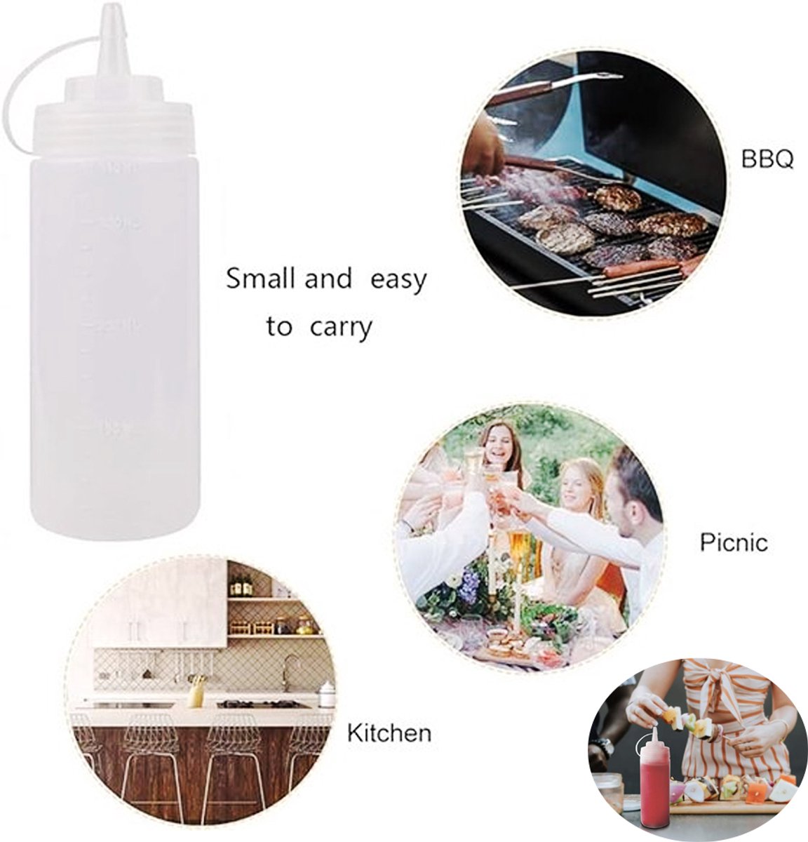 3 pieces - 360 ml - Squeeze bottle - dosing bottle - sauce bottles - Squeeze bottle for garnish, sauce or batter - sauce bottle - Garnish bottle - plastic - white - with spout cap - 6*6*20cm - Image 2