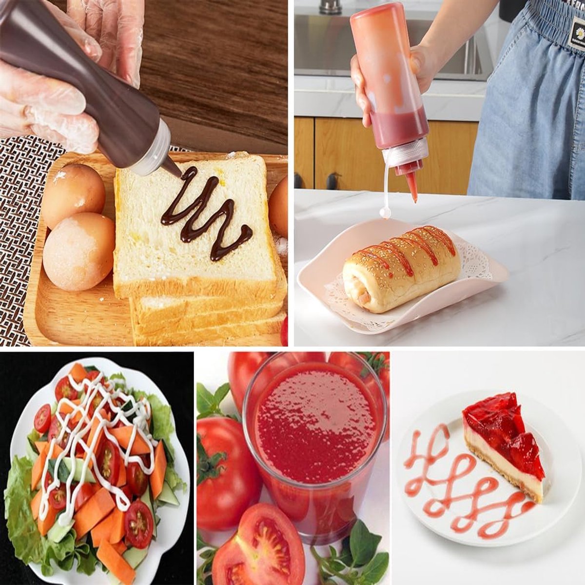 3 pieces - 360 ml - Squeeze bottle - dosing bottle - sauce bottles - Squeeze bottle for garnish, sauce or batter - sauce bottle - Garnish bottle - plastic - white - with spout cap - 6*6*20cm - Image 9