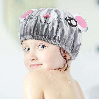 Shower cap - 2 pieces - pink mouse and gray mouse - cute shower cap with double layer - waterproof - Bath cap, children, long hair, shower cap - Image 4