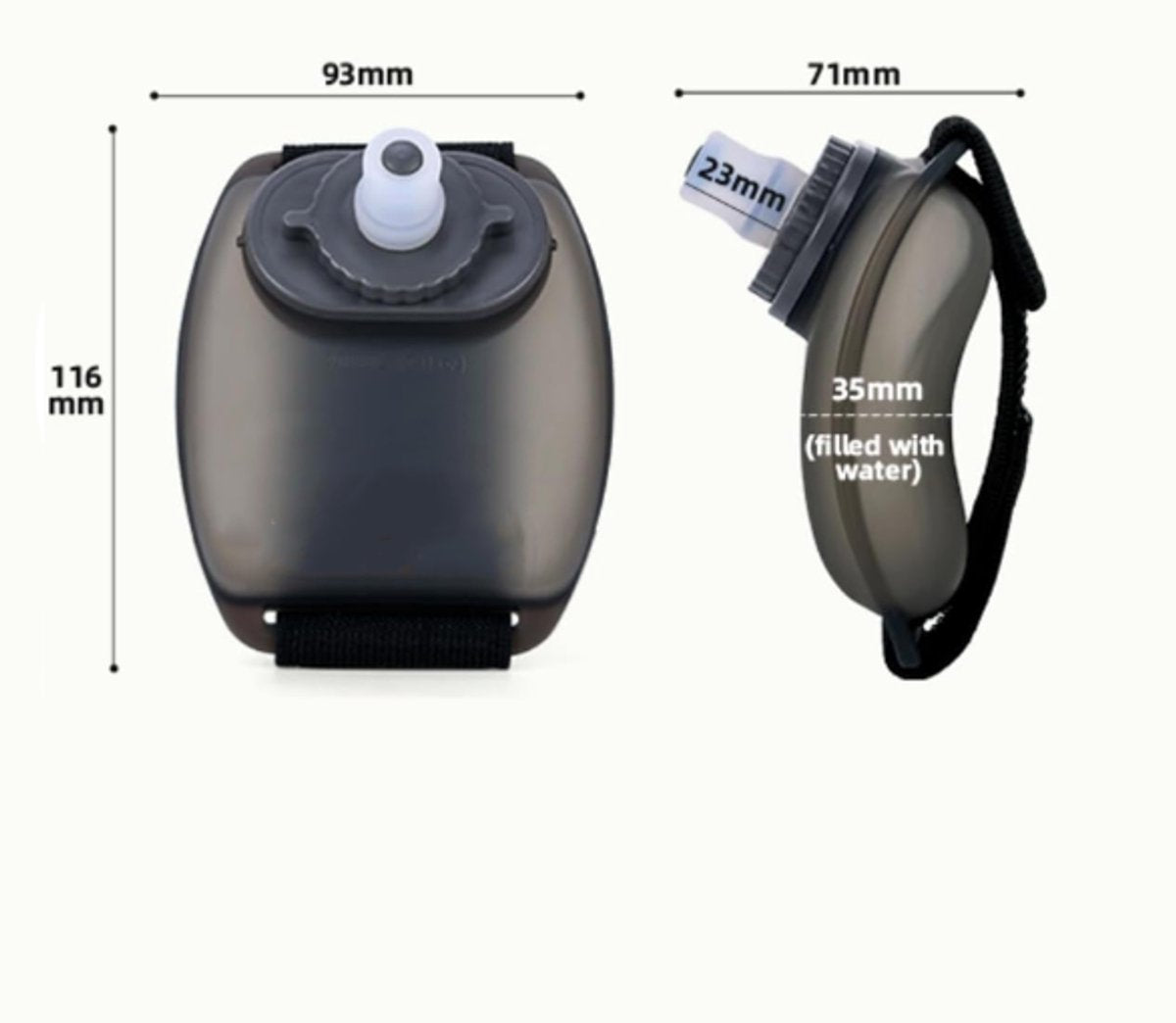 Wrist water bottle, sports cup, 200ml, silicone, hands-free, black - Image 2