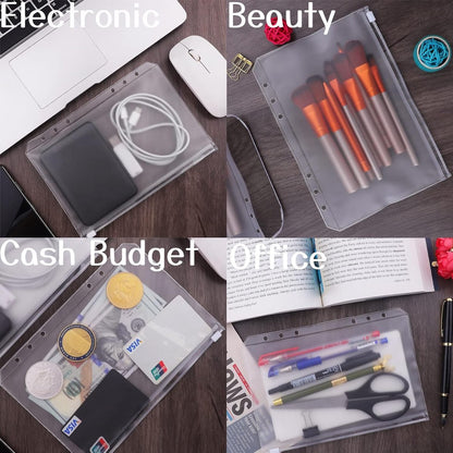 Folder - 18 Pieces - A5 Zip Bags - PVC - Waterproof - Folder Binders for 6-Ring Folders - Folder Binders - Zipper Bags for Documents - A5 Show Bag - Binder Bags - For Storage and Organization at Home, in the Office and at School - 21×15cm - Transparent - Image 4