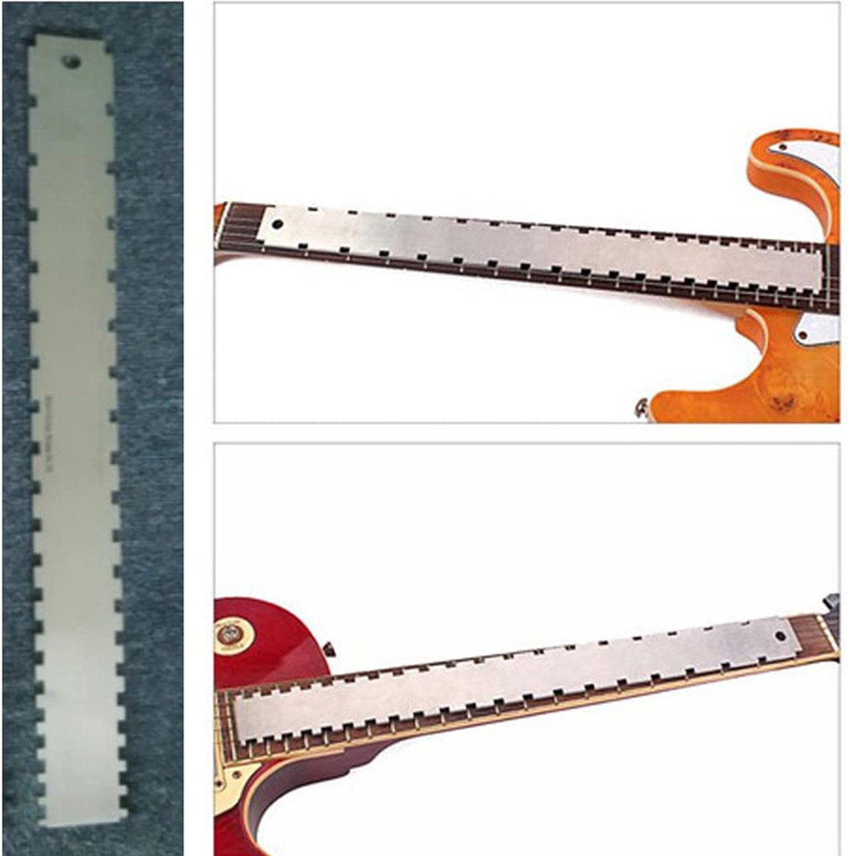 Guitar Neck Notched Straight Edge Luthiers Tool, Notched Fretboard Straight Edge Luthiers Measuring Tool for Guitars Neck Leveling Ruler - Double Teeth - 420*37*2.5mm - For 62-65cm Guitar Frets - Image 2