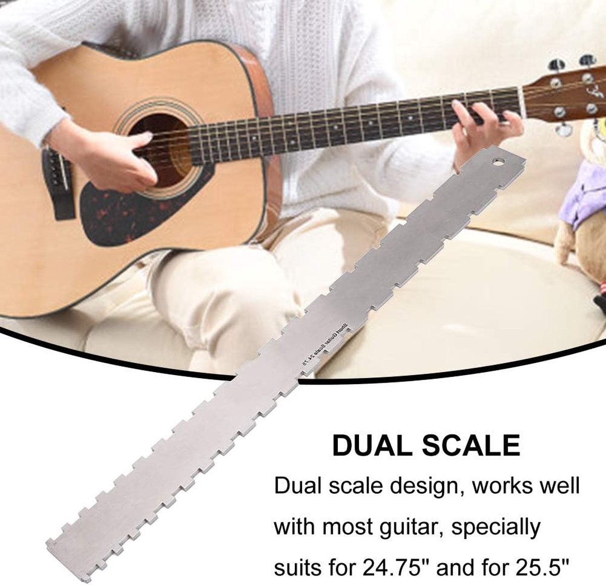 Guitar Neck Notched Straight Edge Luthiers Tool, Notched Fretboard Straight Edge Luthiers Measuring Tool for Guitars Neck Leveling Ruler - Double Teeth - 420*37*2.5mm - For 62-65cm Guitar Frets - Image 3