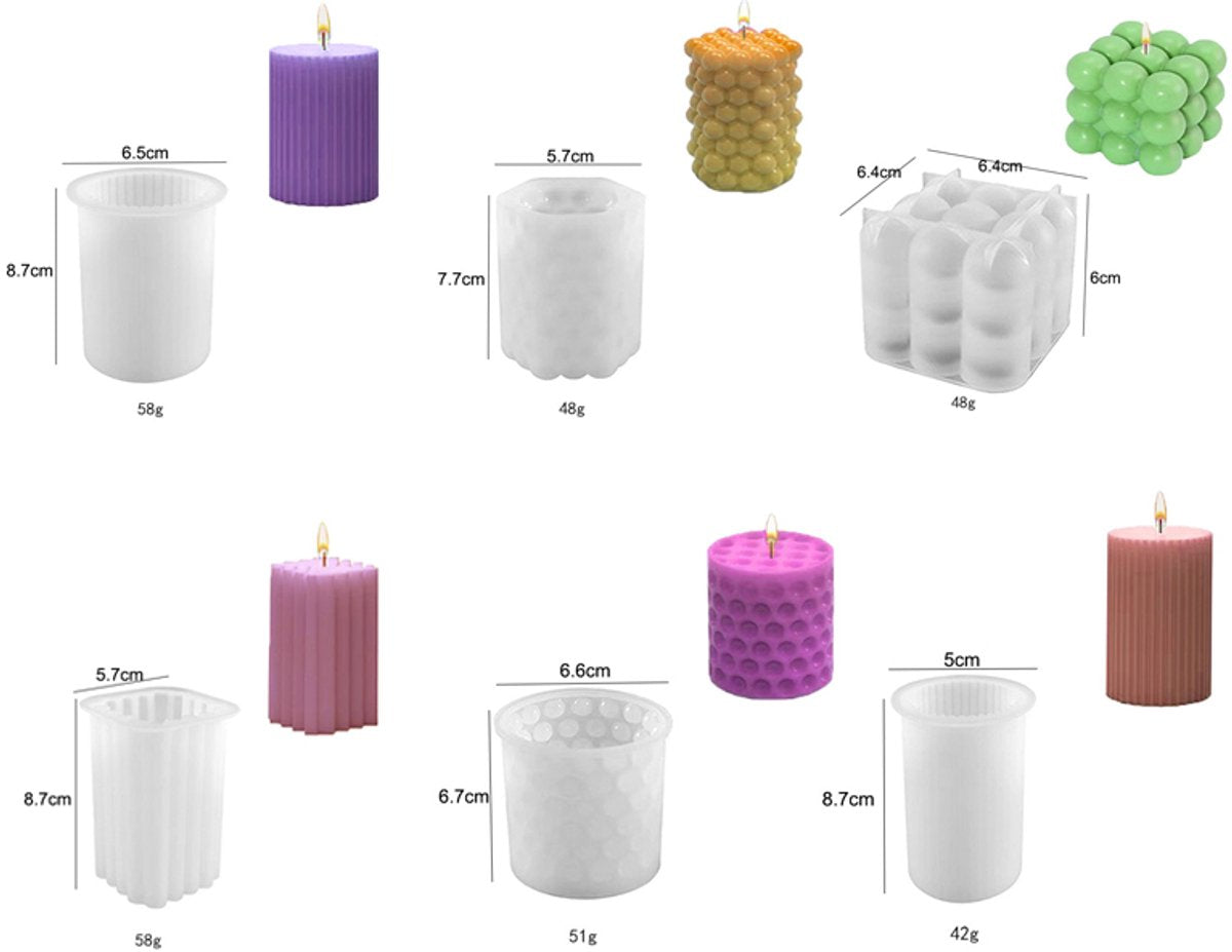 Candle Molds - Silicone Molds for Candles and Plaster - Pack of 6 - Cylindrical & Cube - Image 2