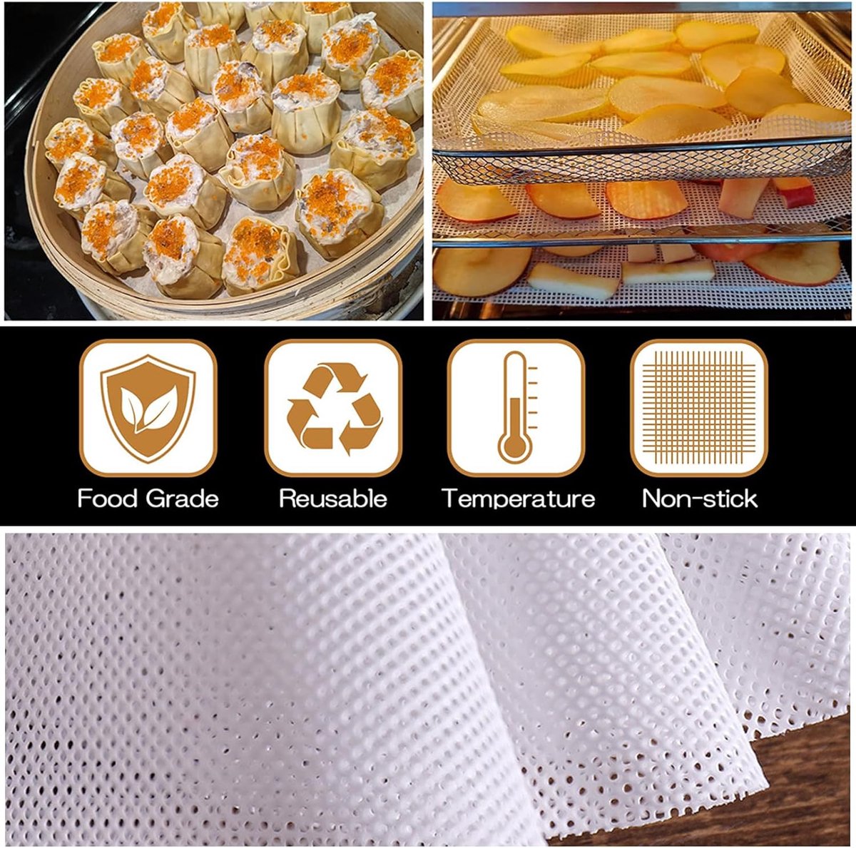 8 pieces Silicone Steam Mat - 32 cm - Reusable - Baking Mats - With Non-stick Coating - Steam Paper - For Dumplings, Buns, Dim Sum - Round - White - Image 4