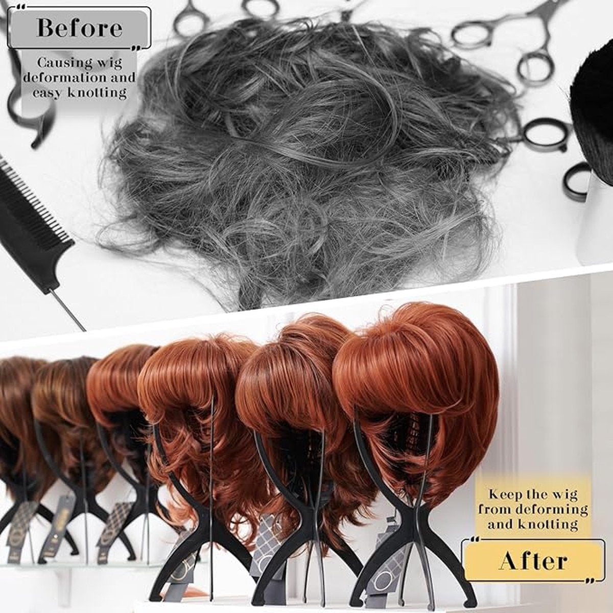 2 pieces - Wig holder - Wig holder Wig stand - Portable wig stand - Mannequin head for women and men - black - 35*18cm - plastic - Image 2