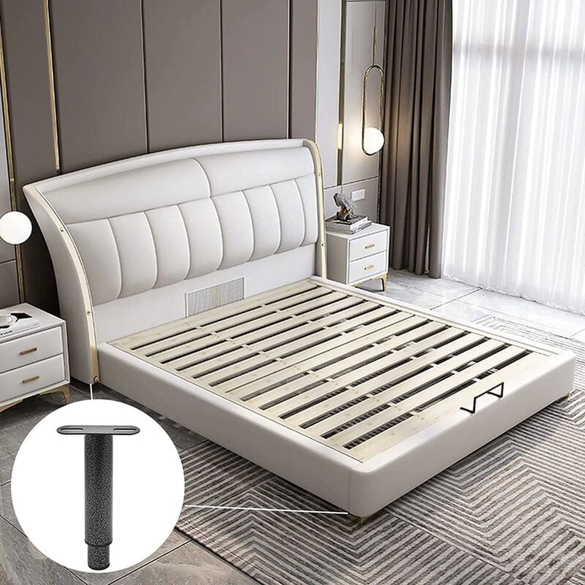 Bed frame support leg - bed legs - box spring legs - 2 pieces - 18 to 33 cm - iron - gray - adjustable furniture leg - retractable - for slatted bases, metal bed base, wardrobe, sofa - Image 5