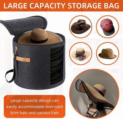 Hat box - storage boxes - Hat storage box - round - dark gray - 50 x 43 cm - felt - foldable - with lid and carrying handle and zipper - transparent window - Image 4