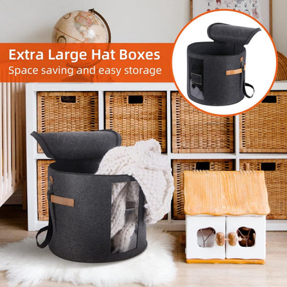 Hat box - storage boxes - Hat storage box - round - dark gray - 50 x 43 cm - felt - foldable - with lid and carrying handle and zipper - transparent window - Image 5