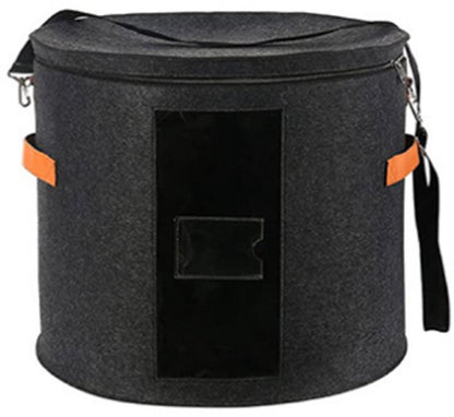 Hat box - storage boxes - Hat storage box - round - dark gray - 50 x 43 cm - felt - foldable - with lid and carrying handle and zipper - transparent window - Image 6