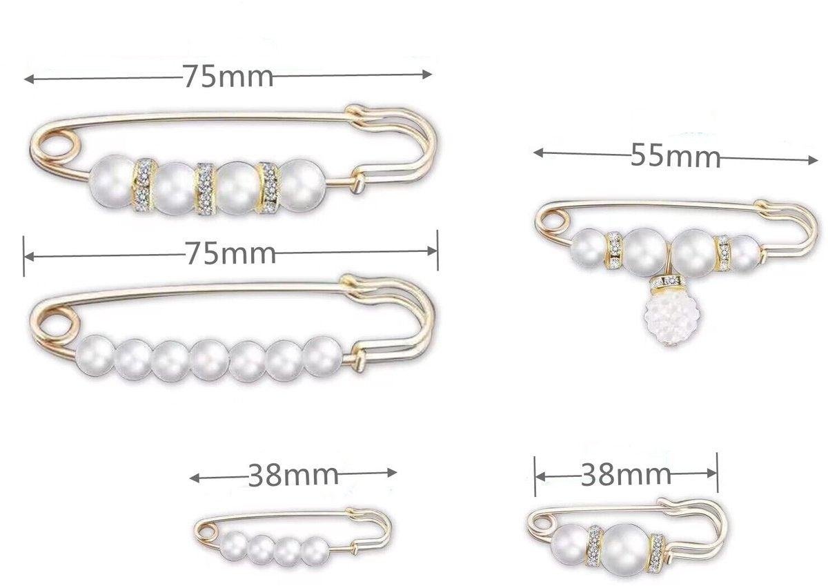5 Pieces - 5 Styles Pin - Button Pins for Jeans - No Sew Jeans Button Pins - Brooch - Pin Closure Decollete - 75mm - Gold - Metal - White Pearl - Image 4