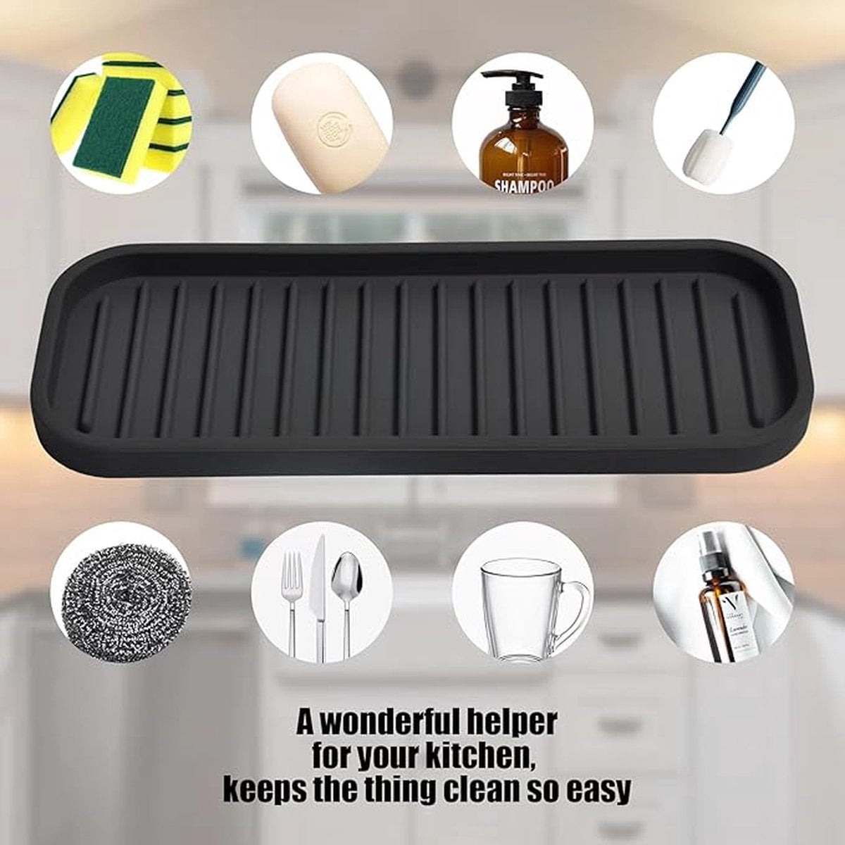 Sink organizer - Countertop and Kitchen Organizer - Sink Organizer - Countertop Organizer - Kitchen Organizers - 230*90mm - Black - Silicone - Image 3