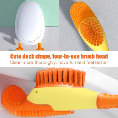 Diving Duck - Toilet Brush - Deep Cleaning - With Rim Cleaner - Made of Silicone - With Holder - For Bathroom or Guest Toilet - Yellow - Image 3