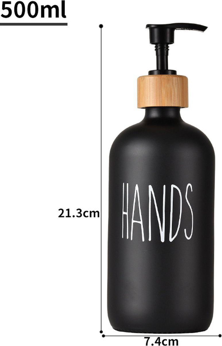 1 set of 2 pieces - Soap dispenser set - for hand soap and dish soap - Soap dispensers - Soap dispenser - Soap pump - Soap bottle - Hand soap pump - Freestanding and refillable - Glass - black - 500ml - Kitchen accessories - Image 2
