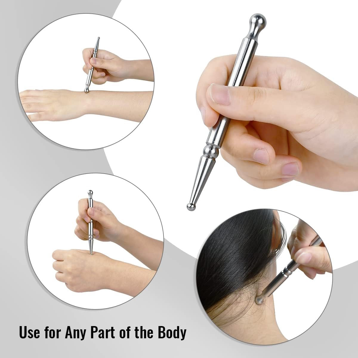 Pressure point pen - Trigger point acupressure pen - Stainless steel - Acupuncture rod - Meridian dredging rod - Manual - For back, shoulders, legs - 125*12mm - Silver - Image 4