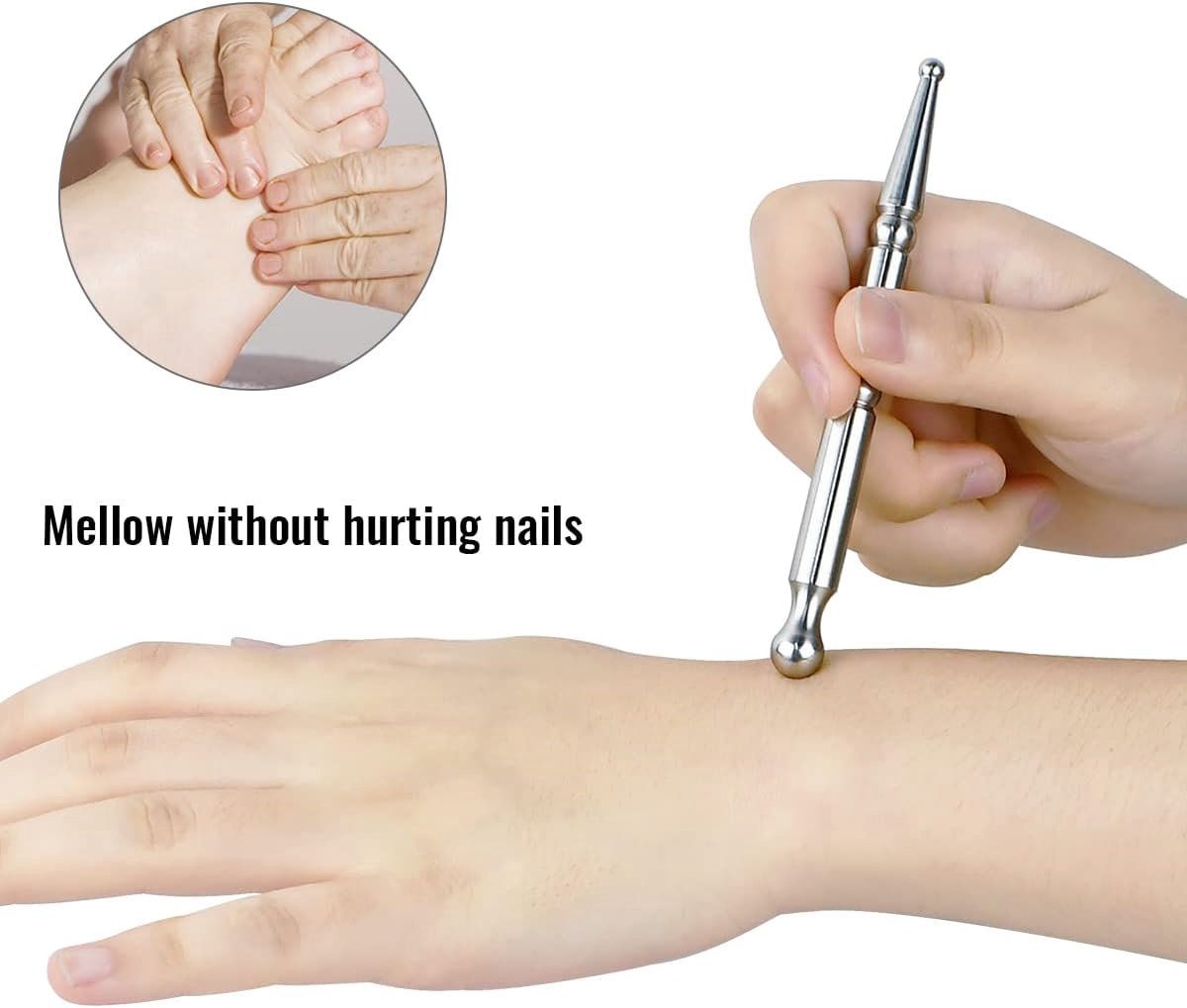 Pressure point pen - Trigger point acupressure pen - Stainless steel - Acupuncture rod - Meridian dredging rod - Manual - For back, shoulders, legs - 125*12mm - Silver - Image 6