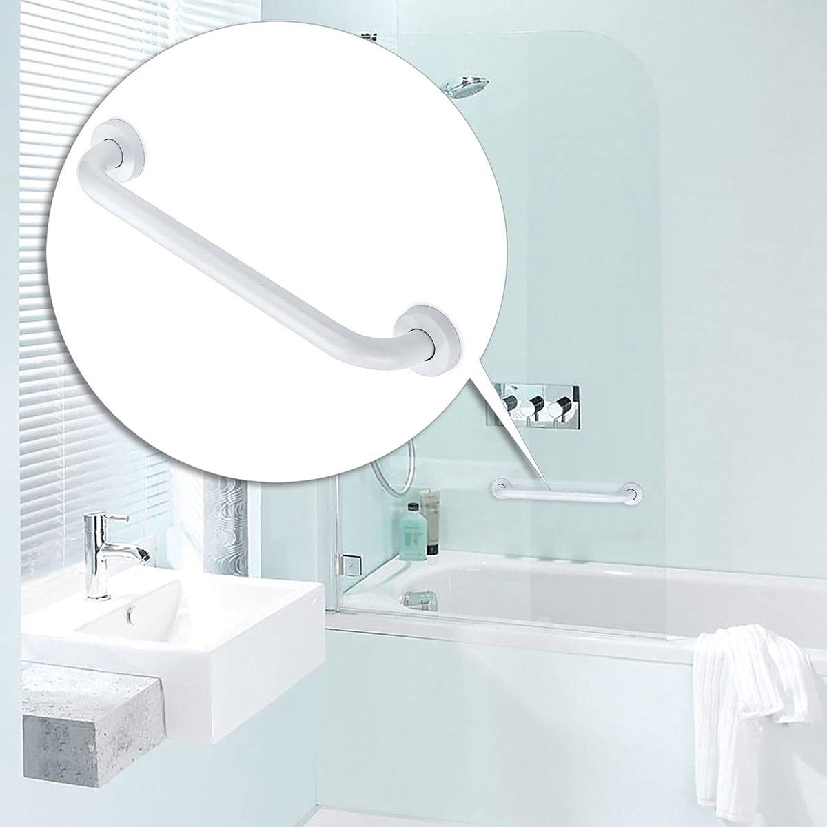 Toilet support rail - bath support - shower support - Grab rail wall support for bathroom, shower, toilet - 40 cm - Wall support - white - metal - Stainless steel - Image 2