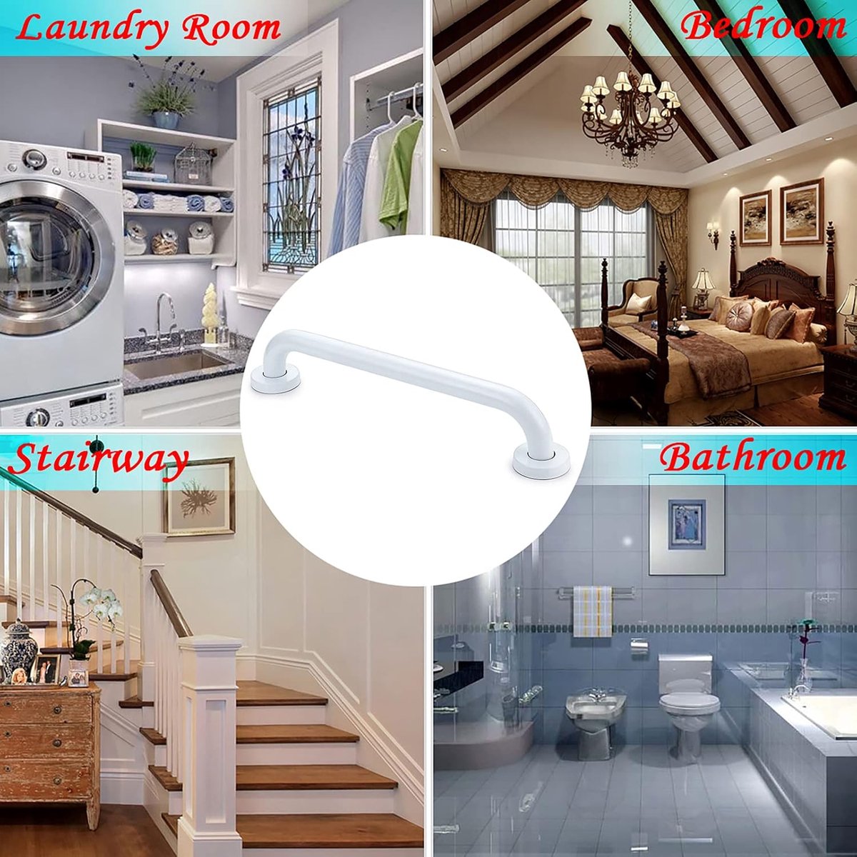 Toilet support rail - bath support - shower support - Grab rail wall support for bathroom, shower, toilet - 40 cm - Wall support - white - metal - Stainless steel - Image 3