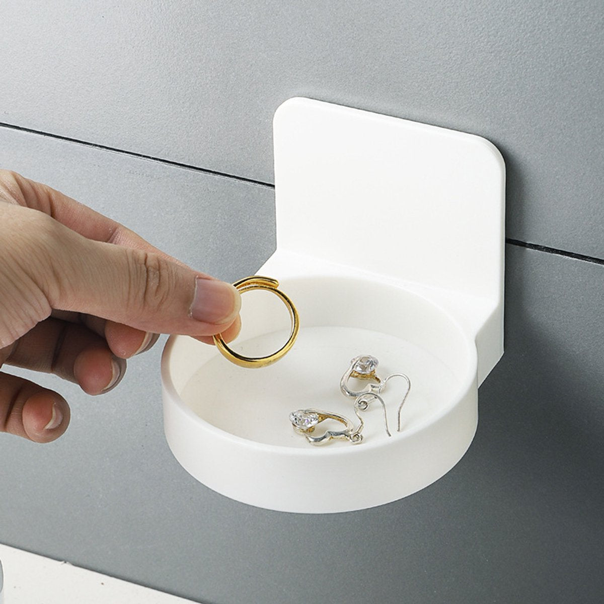 Cup holder - 2 pieces - Cup holder Bathroom - Wall mounted - Self-adhesive - Bathroom shelf - Bathroom rack - White - For placing soap dispensers, mouthwash cups, spice bottles, etc. - Image 2